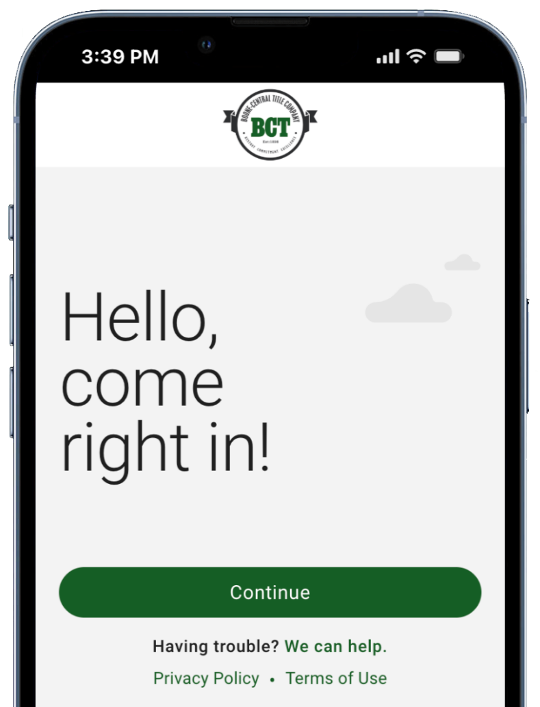 Boone-Centra Title client portal on a cell phone